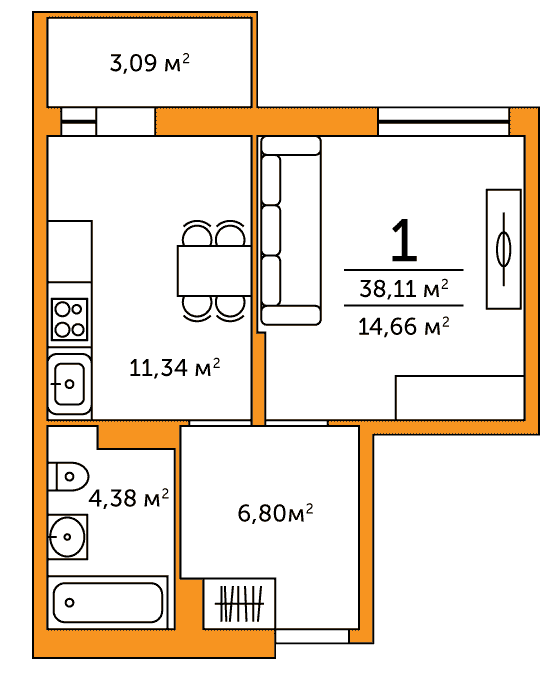 План однокомнатной квартиры