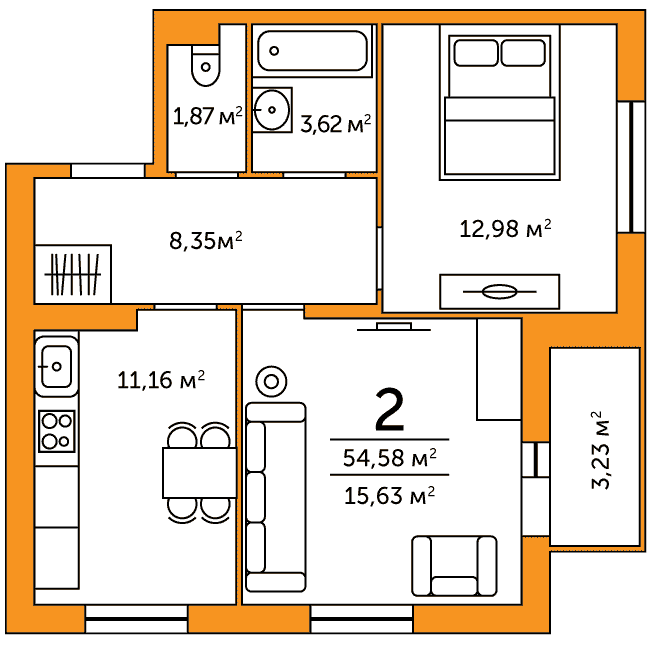 План двухкомнатной квартиры